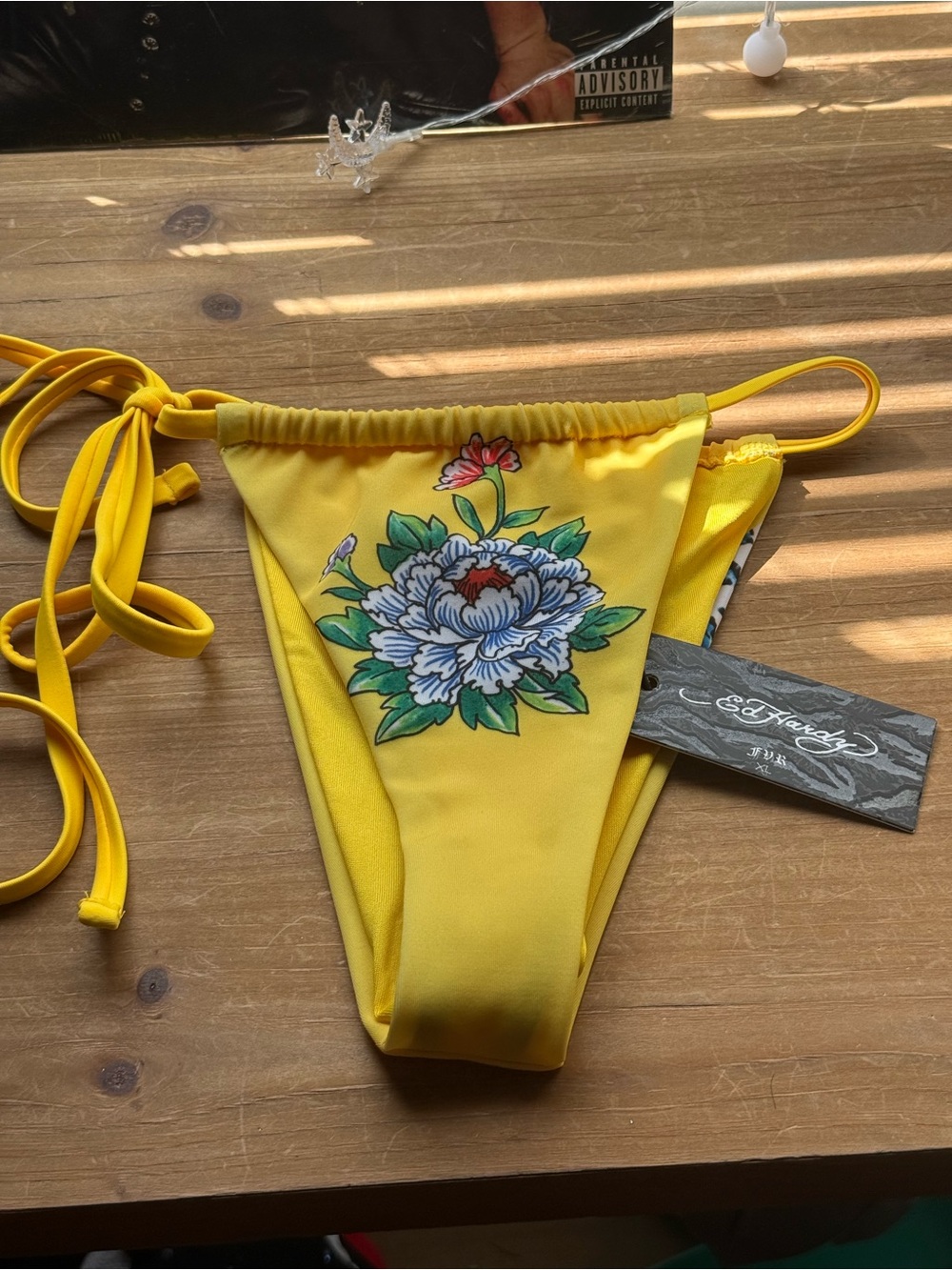 NWT Ed Hardy Yellow Floral String Bikini Bottom